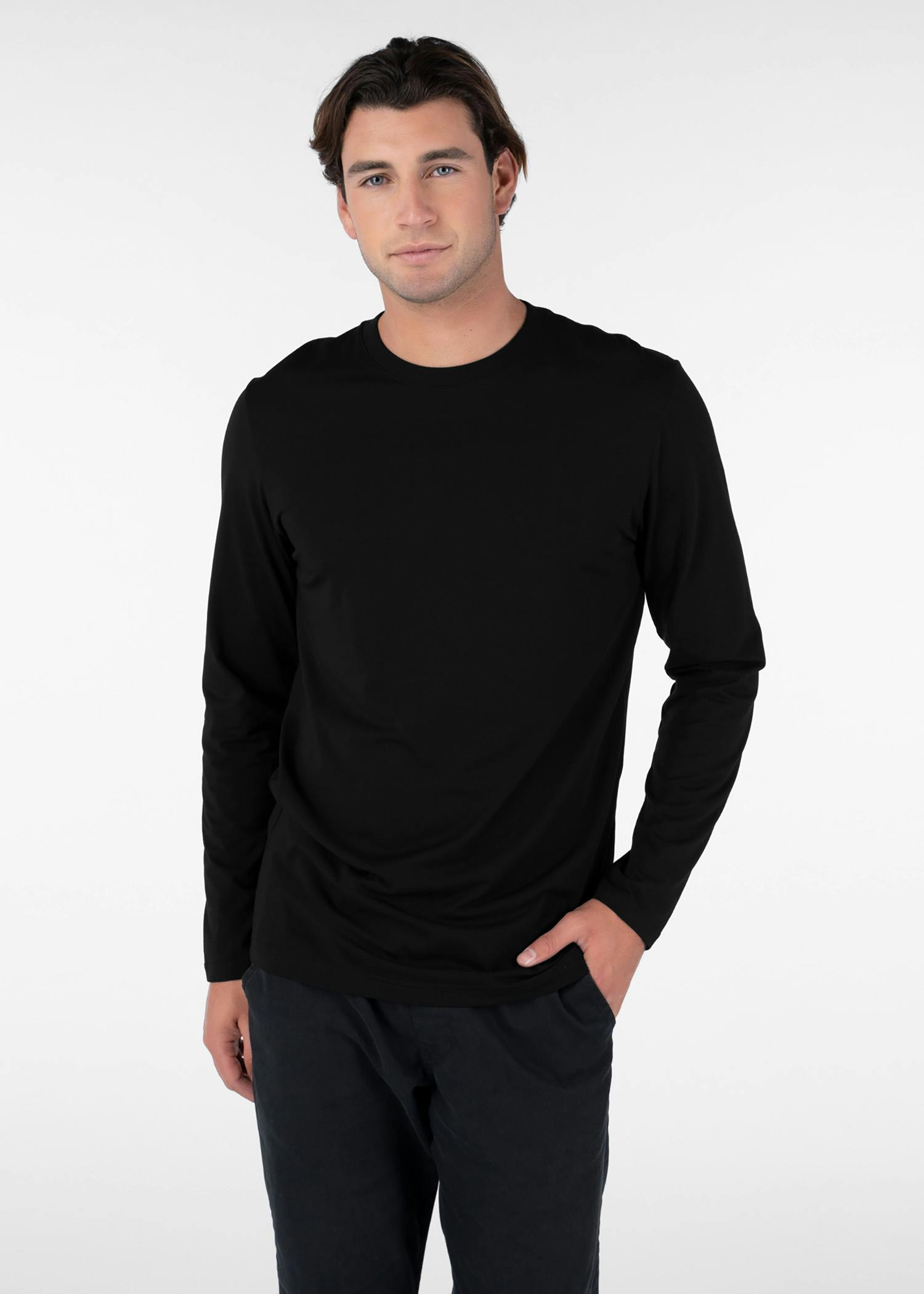 Mens Slim Long Sleeve Shirt Slim Modal Tee - Black | Ethika®