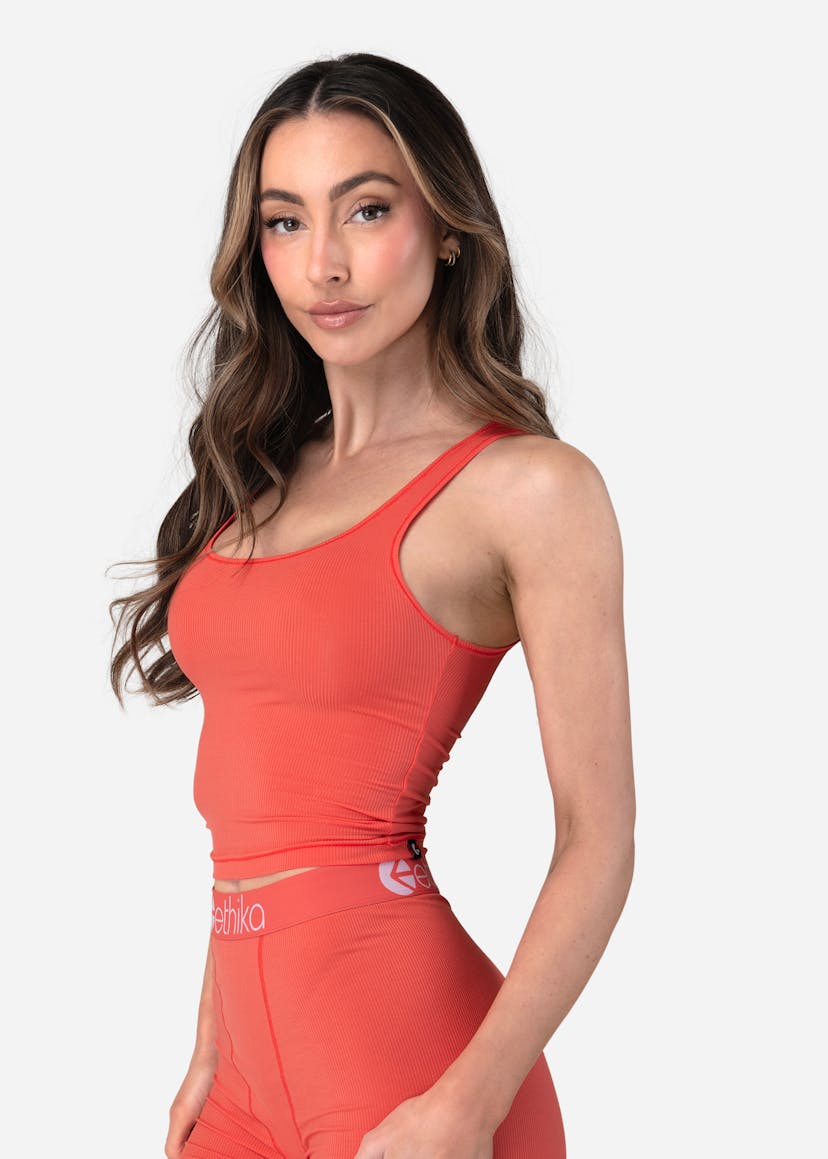 WOMENS RIBBED CROP TANK Coral | Ethika | With You Everywhere